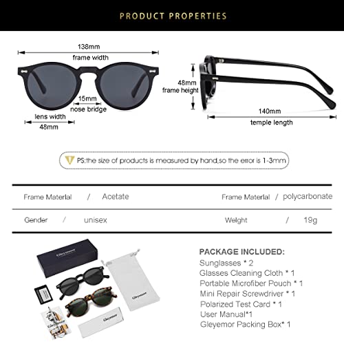 Image of Gleyemor Vintage Polarized Sunglasses for Men Round Sunglasses UV400 Protection Retro Hand-crafted Acetate Frame