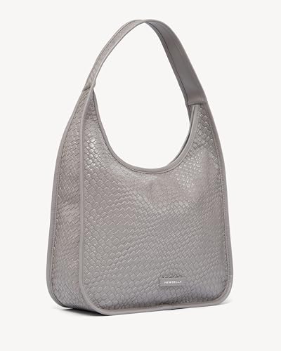 Image of NEWBELLA Hobo Purse, PU Leather Shoulder Bag, Tote Handbag for Work and Travel (Woven Light Grey)