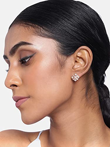 Image of I Jewels Valentines Special Stylish Fashion Rose Gold Plated Cubic Zirconia American Diamoand Floral Stud Earrings For Women /Girls