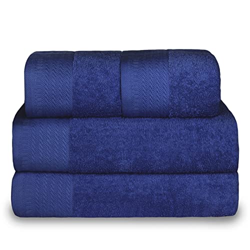 MERCURY TEXTIL- Juego 4 Toallas de 500gsm 100% Algodón, 2 de Baño y 2 de Manos, Suaves, Resistentes y Absorbentes. (Azul Marino)