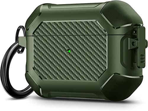 Image of Printme for AirPods Pro 2nd Generation Case 2022, Carbon Fiber Secure Lock Clip Full Body Shockproof Hard Shell Protective Case Cover with Keychain for Apple AirPod Pro 2 (Green)