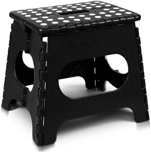 Utopia Home Folding Step Stool - (Pack of 1) Foot Stool with 11 Inch Height - Holds Up to 300 lbs - Lightweight Plastic Foldable Step Stool for Kitchen, Bathroom & Living Room (Black)