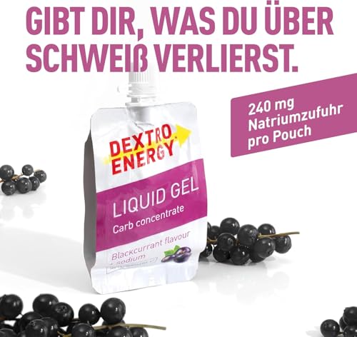Dextro Energy Liquid Gel Blackcurrant + Natrium - 18x60 ml (18er Pack) - High Carb Energy Gel zur schnellen Kohlenhydrate Versorgung 240 mg Natrium