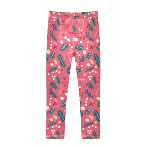 KLL Christmas Holly Berries Oil Painting Toddler Girl Basic Leggings Stretchy Full Length Sweatpants Gym