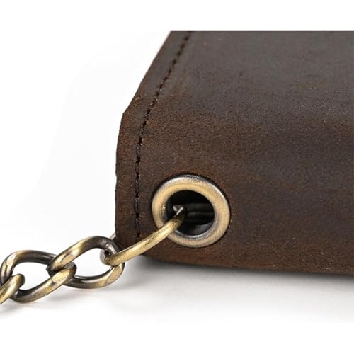 Genuine Leather Wallet for Men Long Trifold Biker Chain Wallet with RFID Blocking Anti Theft Design for Motorcycle Riding Daily Use or Gifts (Brown)3