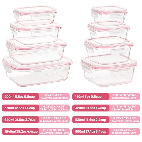Image of Vtopmart 8 Pack Glass Food Storage Containers with Airtight Lids, Glass Meal Prep Containers, Lunch Containers for Microwave, Oven, Freezer and Dishwasher, BPA Free