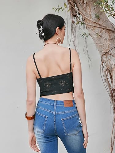 Image of CIDER Going Out Tops for Women Y2K Tie Front Lace Cowgirl Crop Tops | Asymmetrical Ruffle Hem, Spaghetti Strap, Country Concert, Western, Summer Outfits