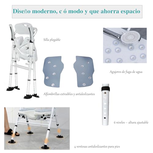 Silla Ducha, Silla Ducha Personas Mayores Asientos De Ducha Plegables Livianos para Adultos, Asientos De Ducha Antideslizantes Banco De Taburete De Baño,Silla De Asistencia para Discapacitados Bañera - imagen 4