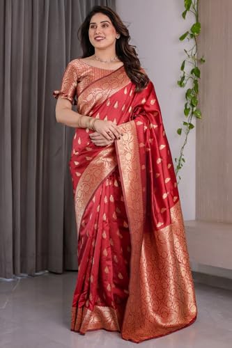 Image of SGF11 Women's Kanjivaram Soft Silk Saree With Unstitched Blouse Piece