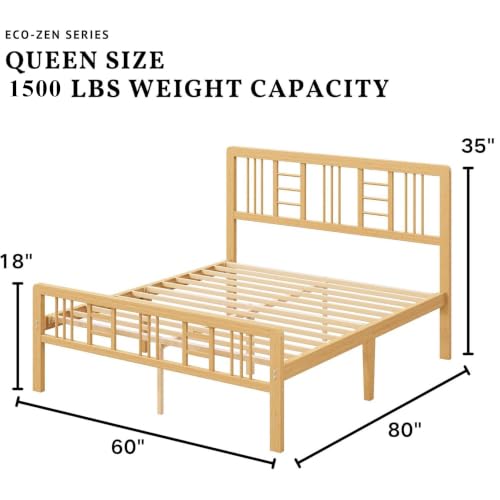Image of ZIYOO 12 Inch Queen Bamboo Bed Frame with Headboard, Modern Minimalist