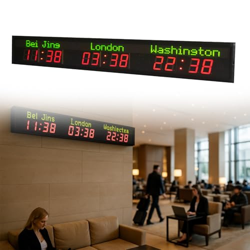 Orologio Con Display Del Fuso Orario Mondiale | Orologio Da Parete Digitale A 3/4 Di Città Con Controllo Tramite Telefono/Computer | Orologio Mondiale A LED Da Parete 3cities(107cm/42.1in)