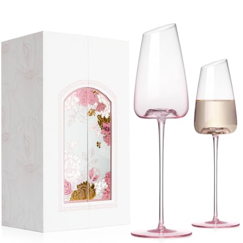 NUTRIUPS Pink Champagne Flutes, Handmade Clear Glasses for Prosecco, Champagne Glass for Wedding Anniversary