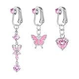 D.Bella Dangle Fake Belly Ring Clip on Earrings Non Piercing Jewelry Pink