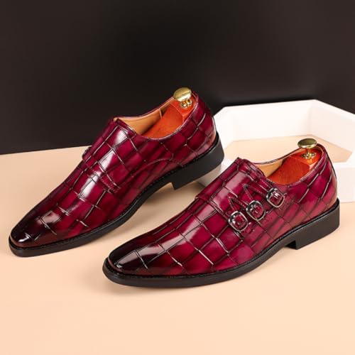 Men's Printed Oxford Dress Shoes, Stylish Metal Buckle Comfortable Slip-on Pointed Toe Dress Shoes Business Wedding Slip-on Men's Loafers (Purple,12.5)3