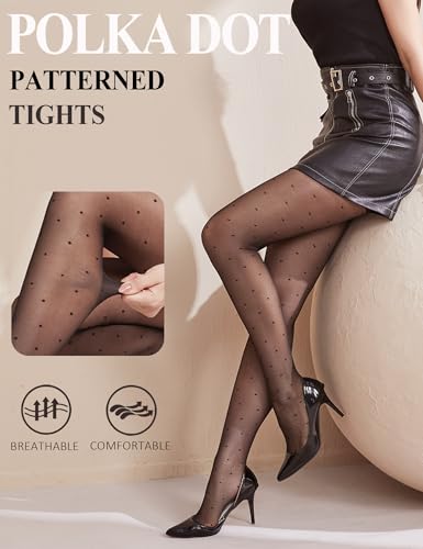 Polka Dot Patterned Tights for Women,20 Denier Sheer Black Tights for Women,S-XL3