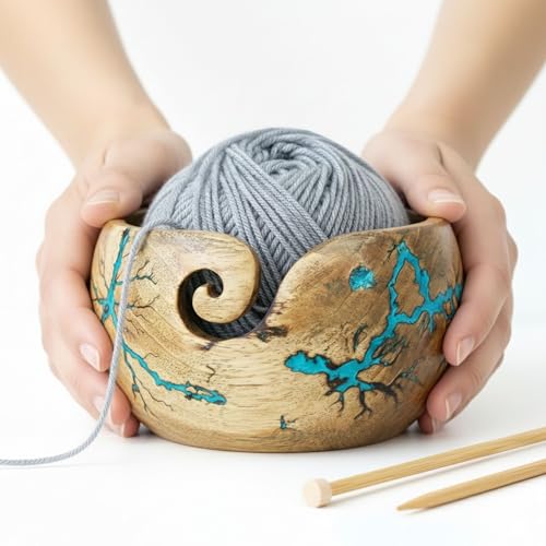 Image of Lichtenberg Figure Yarn Bowl - Handmade Wooden Yarn Bowl for Knitting Yarn Ball Holder - Yarn Bowls with Holes Crochet Bowl Holder - Yarn Storage Bowl 7 inch x 4 inch inches (SB-Yarn Bowl)