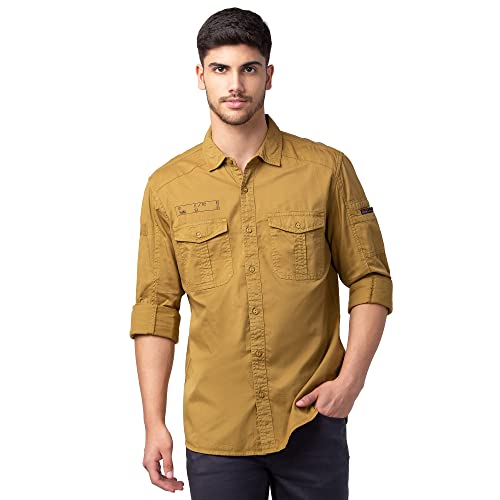 Image of Spykar Men's Slim Fit N /A Full Sleeve Solid Casual Shirts