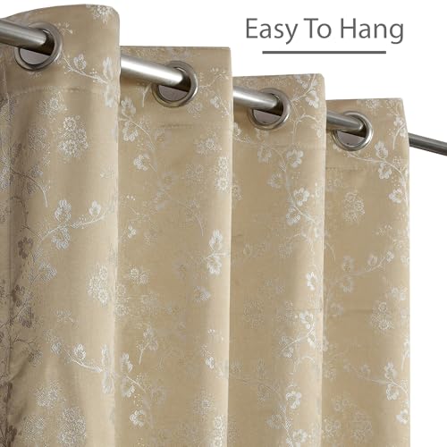 Image of FRESH FROM LOOM Light Blocking 80% Room Darkening Curtain 9 Feet Long Door | Elegant Floral Look | Anti-Fade | Heavy Jari Jacquard Premium Luxury Stitching Parda (9ft, Beige, 2pc)