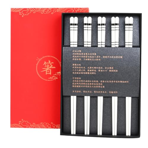 Coffret Cadeau de Baguettes en Porcelaine Japonaise, Coffret Cadeau de baguettese-Vaisselle avec étui, Baguettes en céramique d'os de Haute qualité Noires et Blanches avec 5 Paires délicates