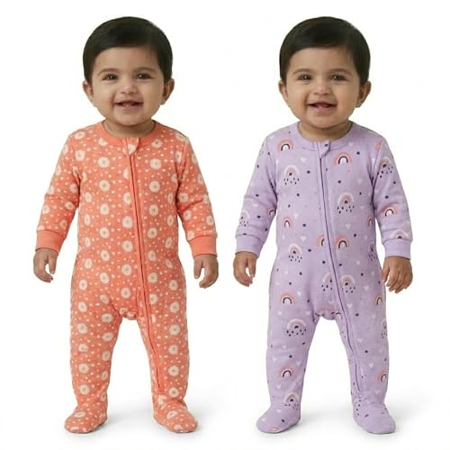 Image of The Mom Store Baby Zipper Romper for Boys and Girls Combos | Cotton | Soft and Comfortable Infant Bodysuit | Trendy Stylish Sleepsuit Nightsuit for Newborn Baby | Printed | Unisex Sleep Wear