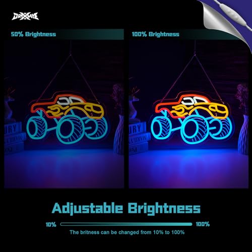 Image of Monster Truck Neon Sign for Wall Decor Teen Room Decor Gifts for Birthday Kids Boys Room Playroom Decor(16 x10.2 in)
