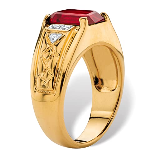 PalmBeach Men's Yellow Gold-plated Emerald Cut Genuine Red Garnet and Diamond Accent Ring Sizes 8-132