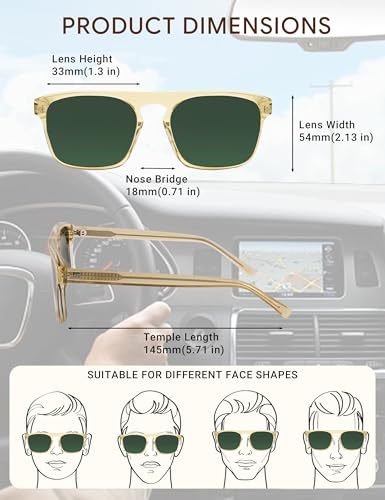 Image of BIRCEN Mens Acetate Polarized Sunglasses: Retro Square Sun Glasses UV400 Protection Anti-Glare Shades for Driving Travel