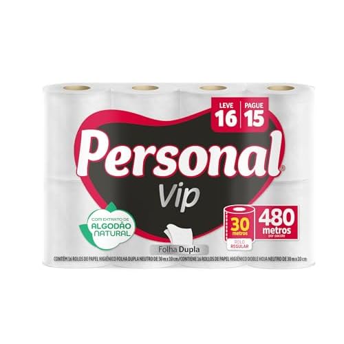 Papel Higiênico VIP, Folha Dupla, Personal, 16 unidades, Branco (Embalagem pode variar)
