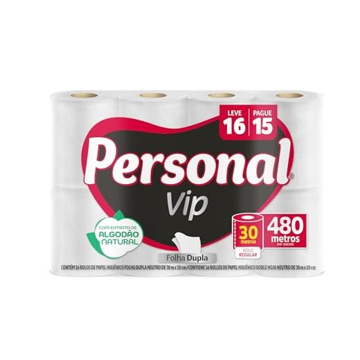 Personal Papel Higiênico Vip Folha Dupla, 16 Unidades Branco (Embalagem Pode Variar)