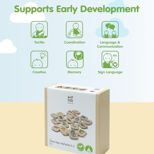 Image of PlanToys Wooden Hand Sign Alphabet Learning Set | Montessori Inspired ABC Toy for Letter Recognition, Sign Language & Sensory Play | Eco Friendly Educational Toy