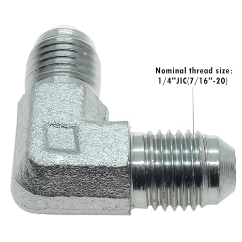 Image of 1 Piece Hydraulic Fitting 1 /4 inch JIC (7 /16 inch-20) 37 Flare Male x 1 /4 inch JIC (7 /16 inch-20) 37 Flare Male Elbow Adapter Steel Plated