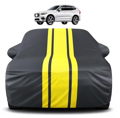 Image of Auto Hub Car Cover Compatible with Volvo XC60 with Mirror Pocket, Soft Cotton Lining, XC60 Car Cover Waterproof - Yellow-Black