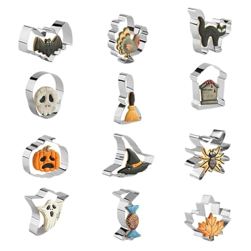 para galletas de acero inoxidable - 12 Contetas de cocción de Halloween | Divertidas formas de galletas para niños, colección familiar, pastel de boda, fiesta en la cocina, herramientas de