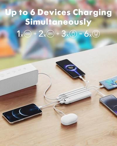 Charmast Portable Charger with Built in Cables, Power Bank with Cords Wires, Slim 10000mAh Travel Battery Pack 6 Outputs 3 Inputs 3A Fast Charging for Samsung Google Pixel LG Moto iPhone iPad - Image 4