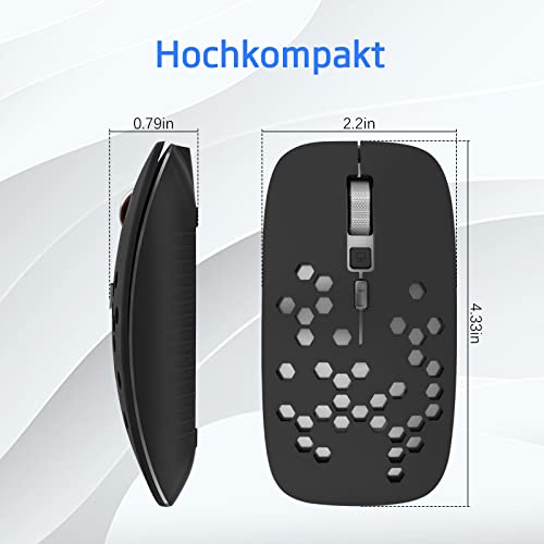 AE WISH ANEWISH Bluetooth Maus fur Mac/iPad/iPhone/PC/Computer, wiederaufladbar geräuschlos Mini Kabellose Maus für Windows/Linux/Android, 3 DPI Einstellbares Bluetooth 5.0 LED 6