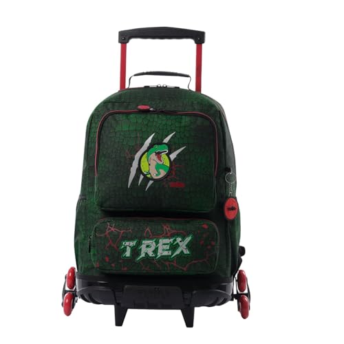 Mochila con ruedas triple TOTTO Rex Dino L de gran capacidad verde