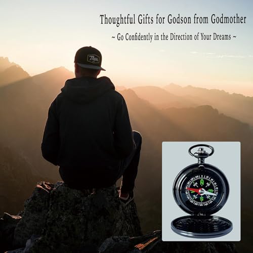 Brújula de Bolsillo Grabada Negra con Token para Godson miniatura 2