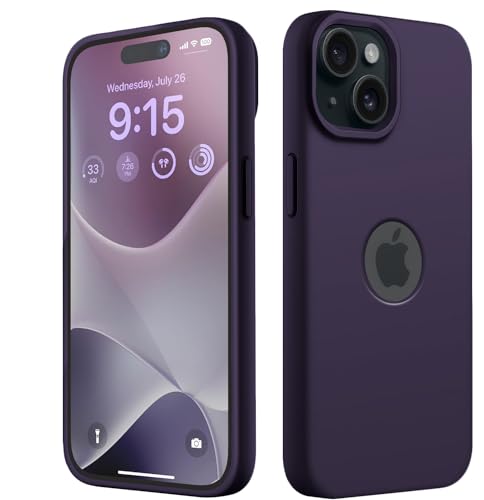 Elzzi Microfiber Logo Cut Cover Compatible for iPhone 13 Case Cushion Liquid Soft Silicone Gel Rubber Phone Cases Full Body Protective Shockproof Back Cover 6.1 inch, Deep Purple- Best and cheap mobile covers in India