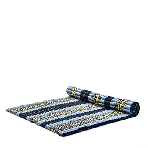 Image of Leewadee - Foldable Floor Mattress - Japanese Roll Up Futon -Trifold Tatami Mat- Guest Floor Bed - Camping Mattress - Thai Massage Mat, Kapok Filled, 75 x 57 inches, Blue