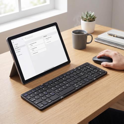 Teclado bluetooth plegable con mouse, batería de 45 horas y teclado numérico completo 4