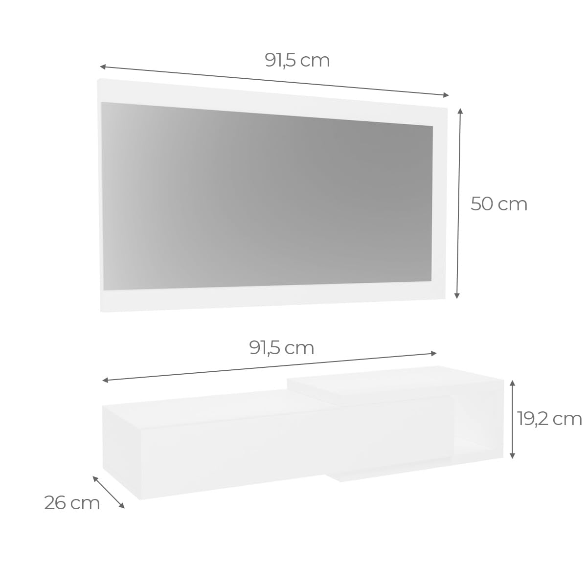 Homey Mueble Recibidor Horizontal, Modelo Alais, Práctico y Funcional, Color Blanco, Medidas: 91,5 cm Largo x 26 cm Fondo x 69,2 cm Alto