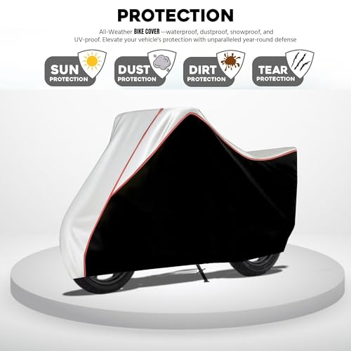 Image of Taffeta Bike Cover Premium Waterproof, Dustproof & UV Protected Two-Wheeler Body Shield | Heavy-Duty, All-Weather Protection | Universal Fit for Motorcycles & Scooter (Black Top Silver Pipe)