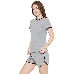 GRITSTONES Women’s Cotton Plain/Solid T-Shirt and Short Set Pack of 1