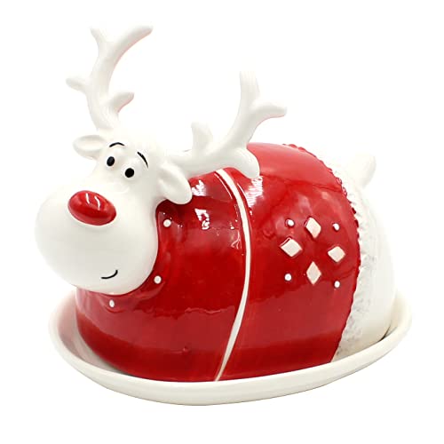 Dekohelden24 Keramik Butterdose als Elch, L/B/H 16 x 13 x 14 cm