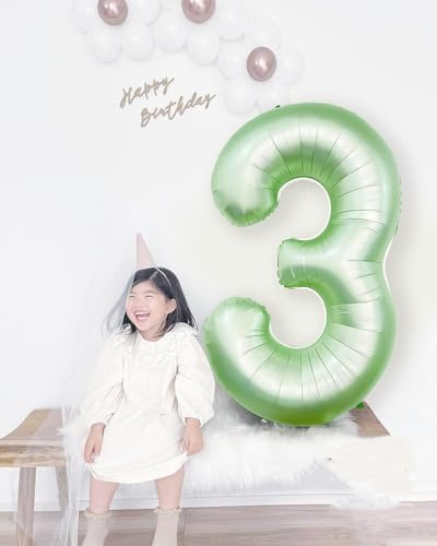 Image of 3 Balloon Numbers Birthday Decorations, 40In Sage-Green Balloons for Party | Eye-catching Appearance, Perfect Decorative Centerpieces, Convenient Self-sealing Structure, Widely for Various Occasions