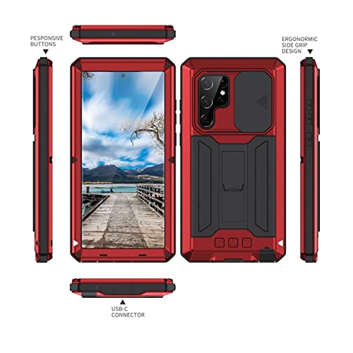 Boîtier Métal Samsung S22 Ultra Écran Protégé Anti-Casse Armure Rouge CZKE - 7