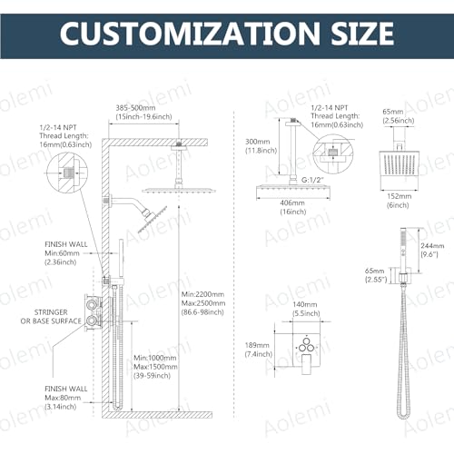 Image of Aolemi Ceiling Shower Faucet Set System Dual Head 16&6 Inch Matte Black