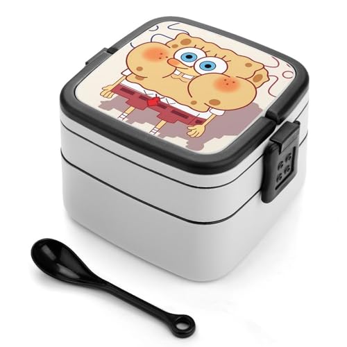 スポンジボブ 弁当箱 ランチボックス 二段 抗菌 お弁当箱 べんとう箱 大容量 おべんとう箱 ふわっと盛れる おべんとう箱 スプーン付き 女性用 男性用 子供用 保温弁当箱 ランチボックス