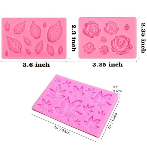 Image of 3 Pack Rose Leaf Silicone Candy Molds Mini Flower Fondant Chocolate Leaves Moulds for Candle Making Baking Sugarcraft Cake Decoration Cupcake Topper Clay Crafting Projects Soap Wax melt