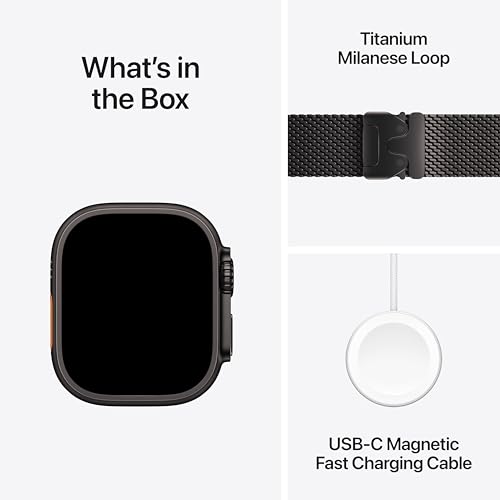 Image of Apple Watch Ultra 2 [GPS + Cellular 49 mm] Smartwatch, Sports Watch with Black Titanium Case with Black Titanium Milanese Loop - L. Fitness Tracker, Precision GPS, Action Button, Carbon Neutral